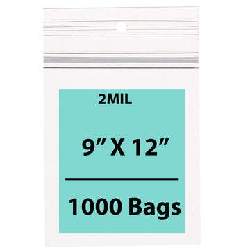 Clear Polypropylene Ziplock Bags 2 Mil 9X12 inches 1000 Bags